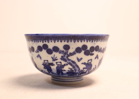 明治前期紙刷唐子図蓋茶碗