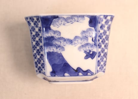 明治後期～大正染付松梅と幾何学文角向付