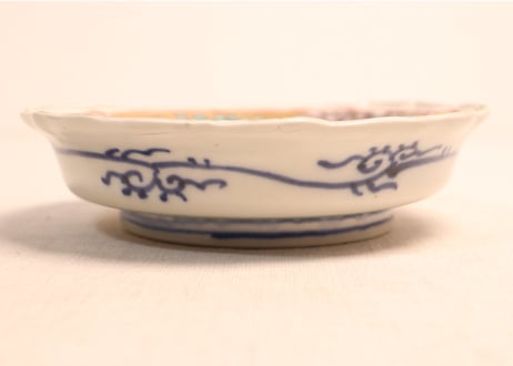 明治前期色絵芝垣と菊図なます皿①ノミホツ