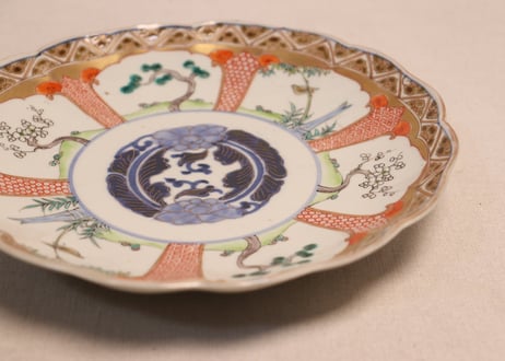 明治前期色絵松竹梅図7寸皿②小ホツ