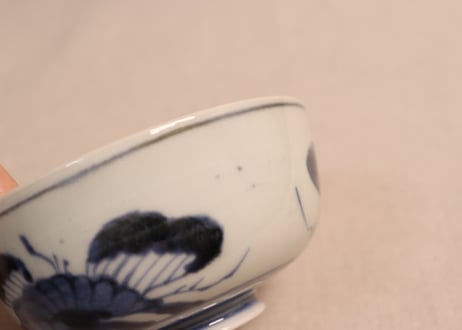 江戸中期染付流水に菊図蓋茶碗①