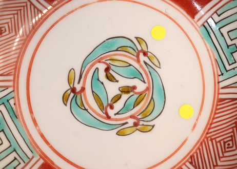 江戸後期色絵花と幾何学文図小皿②少甘手