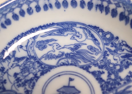 明治後期～大正銅判麒麟と龍と鳳凰図小皿