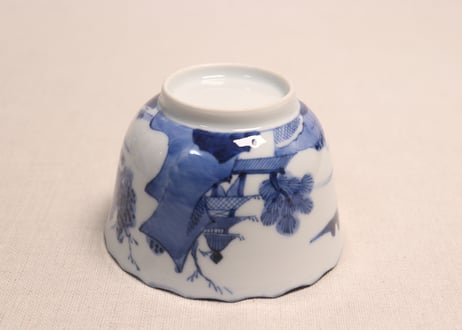 江戸幕末染付山水図ギザ縁向付