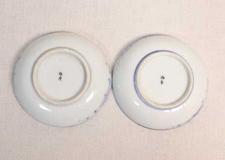 明治後期～大正色絵牡丹と水鳥に山水図通り物小皿②少かたつき