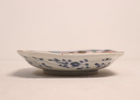 明治前期色絵鶉と幾何学文図角皿