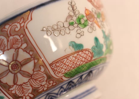 明治前期色絵松竹梅図蒸茶碗