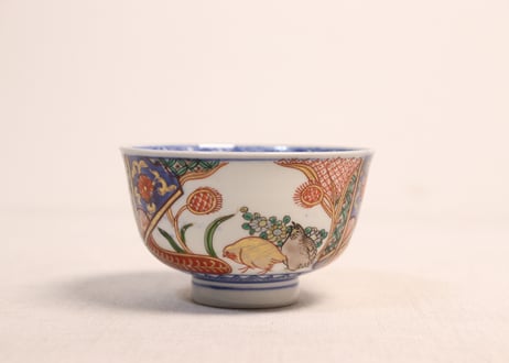 明治前期色絵鶉図蓋茶碗②黒点