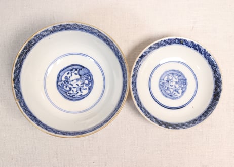 明治前期色絵団龍と牡丹図通り物飯茶碗②