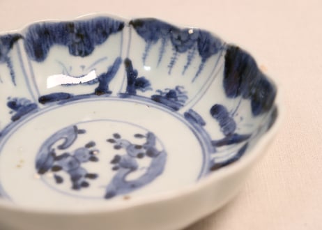 江戸後期染付草花割絵図なます皿③ノミホツ,フリモノ,少かたつき