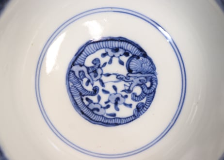 明治前期色絵団龍と牡丹図通り物飯茶碗②
