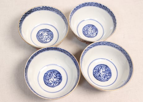 明治前期色絵団龍と牡丹図通り物飯茶碗②