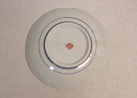 昭和戦前ゴム判色絵三方山水図7寸皿