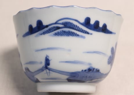 江戸幕末染付山水図ギザ縁向付