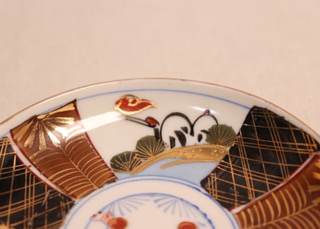 大正~昭和戦前色絵松鶴図小皿②高台ホツ