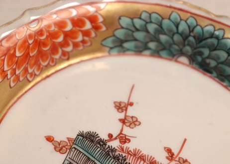 明治前期色絵芝垣と菊図なます皿①ノミホツ