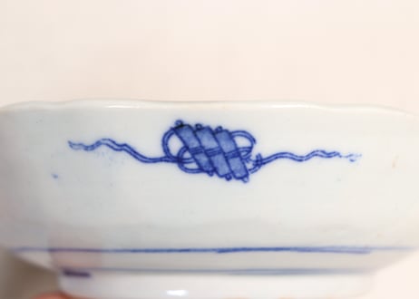 明治後期～大正色絵牡丹と水鳥に山水図通り物なます皿