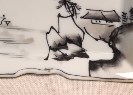 大正~昭和戦前染付山水図長角皿