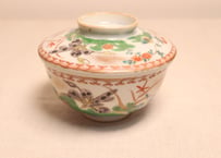 明治前期色絵花と蝶図通り物蒸茶碗