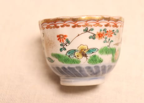 明治前期色絵花と蝶図通り物小向付