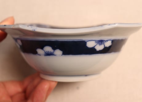 明治後期~大正銅判染付月に兎図角縁小鉢①