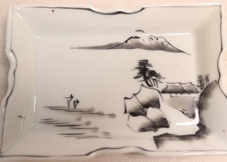 大正~昭和戦前染付山水図長角皿