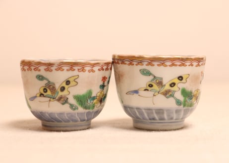 明治前期色絵花と蝶図通り物小向付