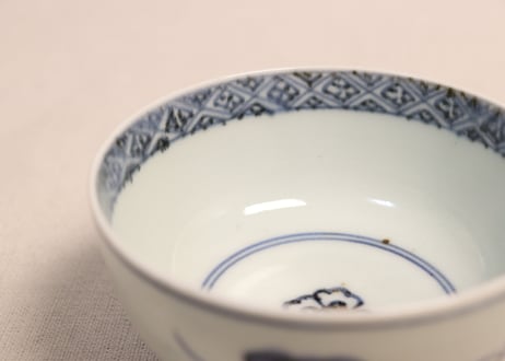 江戸中期染付流水に菊図蓋茶碗②フリモノ