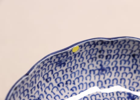 明治前期染付麒麟と微塵唐草図通り物なます皿②膨れ,ノミホツ