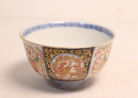 明治前期色絵龍と鳳凰図通り物蓋茶碗