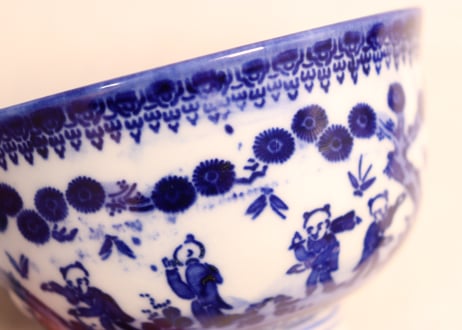 明治前期紙刷唐子図蓋茶碗