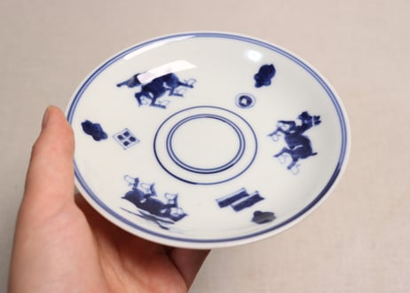 明治後期~大正染付三方麒麟図小皿①