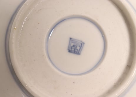 明治前期色絵流水に菊と婦人図角なます皿