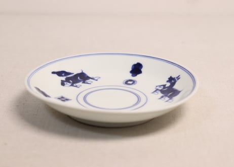 明治後期~大正染付三方麒麟図小皿②高台ホツ