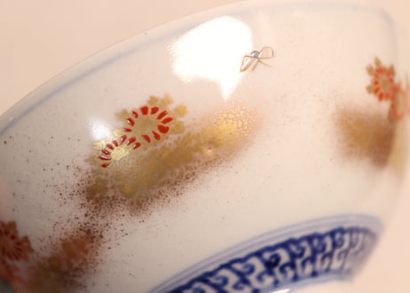 明治前期色絵菊図蓋茶碗