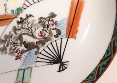 大正~昭和戦前九谷焼色絵扇面図小皿