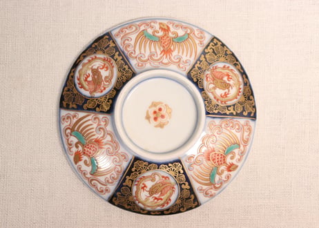 明治前期色絵龍と鳳凰図通り物蒸茶碗