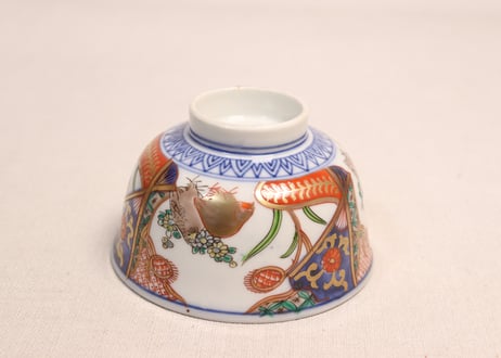 明治前期色絵鶉図蓋茶碗①