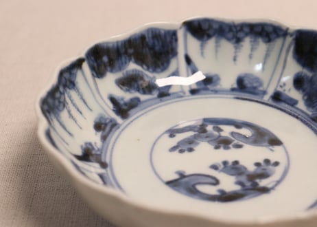 江戸後期染付草花割絵図なます皿②ノミホツ