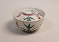 江戸中期色絵若松と草花に鈴虫図蓋茶碗①金彩擦れ