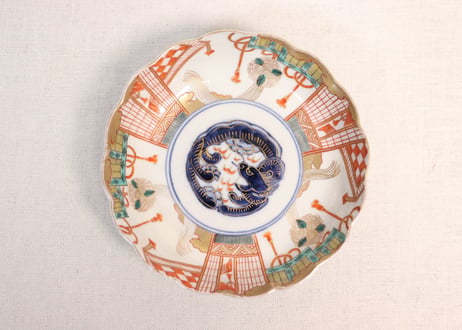 明治前期色絵御簾とくす玉図なます皿②小ホツ