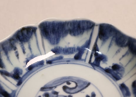 江戸後期染付草花割絵図なます皿①フリモノ
