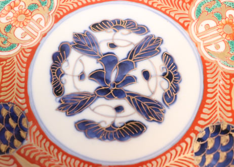 明治前期色絵青玉に青海波と花図6寸皿