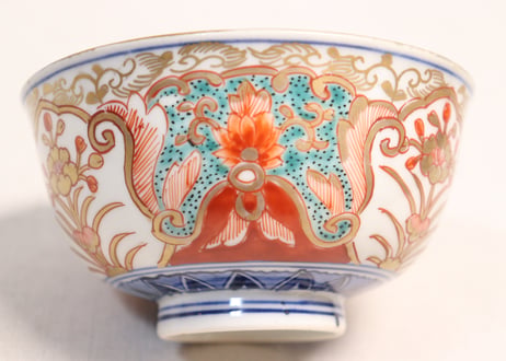 明治前期色絵団龍と牡丹図通り物飯茶碗②