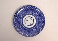 明治前期紙刷牡丹散らし図7寸皿③フリモノ,少甘手,窯傷