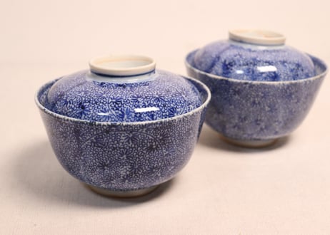 明治前期紙刷微塵唐草図蓋茶碗②身少甘手