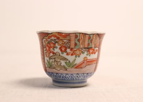 江戸幕末色絵御簾と桜図小向付①