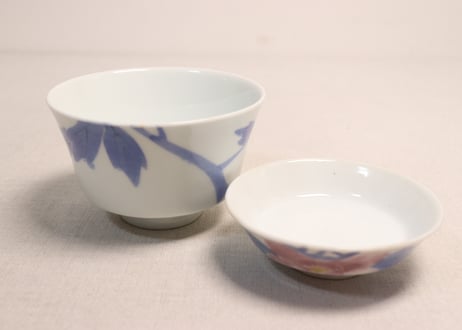 明治後期~大正染付牡丹図蓋茶碗