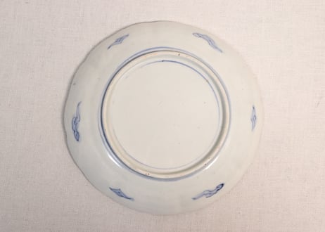 明治前期色絵松に家と鳥図7寸皿②釉剥げ