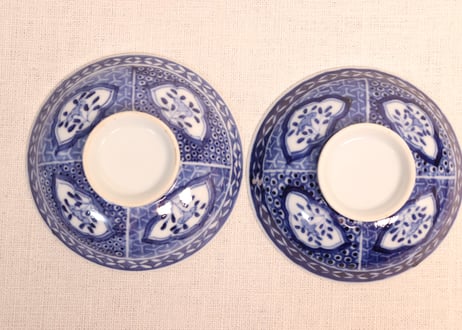 明治前期染付麒麟と花図蓋茶碗①